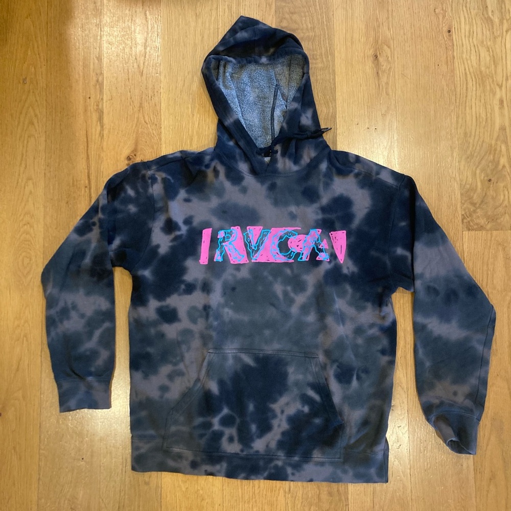 RVCA Graffiti Pullover Hoodie soft Tie Dye Gray Black Mens Medium ANP